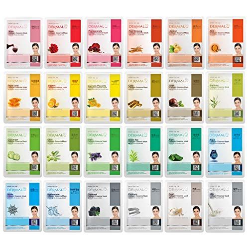 DERMAL 24 Combo Pack Collagen Essence Full Face Facial Mask Sheet - Best face mask sheet for acne