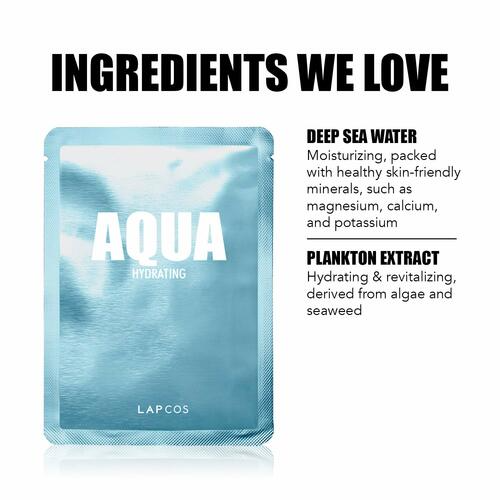 LAPCOS Aqua Sheet Mask, Daily Face Mask with Seawater and Plankton Extract to Nourish and Hydrate Skin - Best aqua mask sheet to hydrate the acne skin